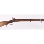 (S58) 11 bore percussion long gun, 29½ ins barrel, fullstocked with two steel bands, steel ramrod,