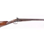 (S58) 16 bore Percussion double sporting gun by Wm Smith, 28½ ins fine scroll damascus barrels