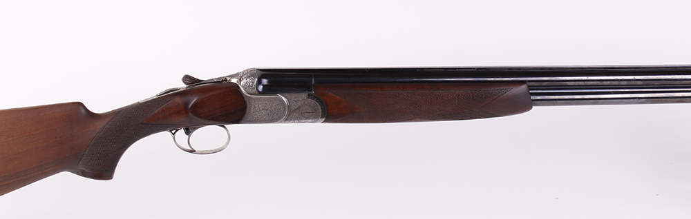 (S2) 12 bore Gamba, over and under, ejector, 28 ins barrels, ¼ & ½, ventilated rib, 70mm chambers,