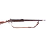 (S1) .577 Parker Hale percussion rifle, 32 ins fullstocked steel banded barrel (foresight