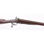 (S58) 12 bore pinfire double sporting gun by T. Conway, 30 ins brown damascus twist barrels, bolt