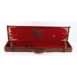 Vintage canvas and leather Rook Rifle case for restoration, red baize lined interior for a 26 ins