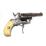 (S5-SF45) .22 (rim) Probably Belgian open frame revolver, 6 shot fluted cylinder, engraved barrel,