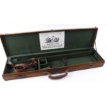 Canvas and leather gun case, Isaac Hollis & Sons trade label, green baize lined fitted interior, for