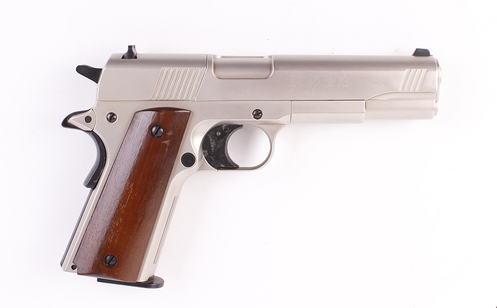 .177 Colt Government 1911 A1 (Umarex) Co2 semi automatic air pistol, nickel finish, wood grips, with