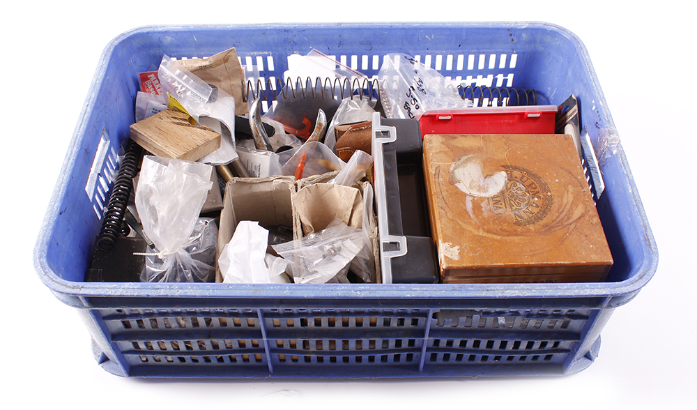 Tray of gun spares, tools and fixings