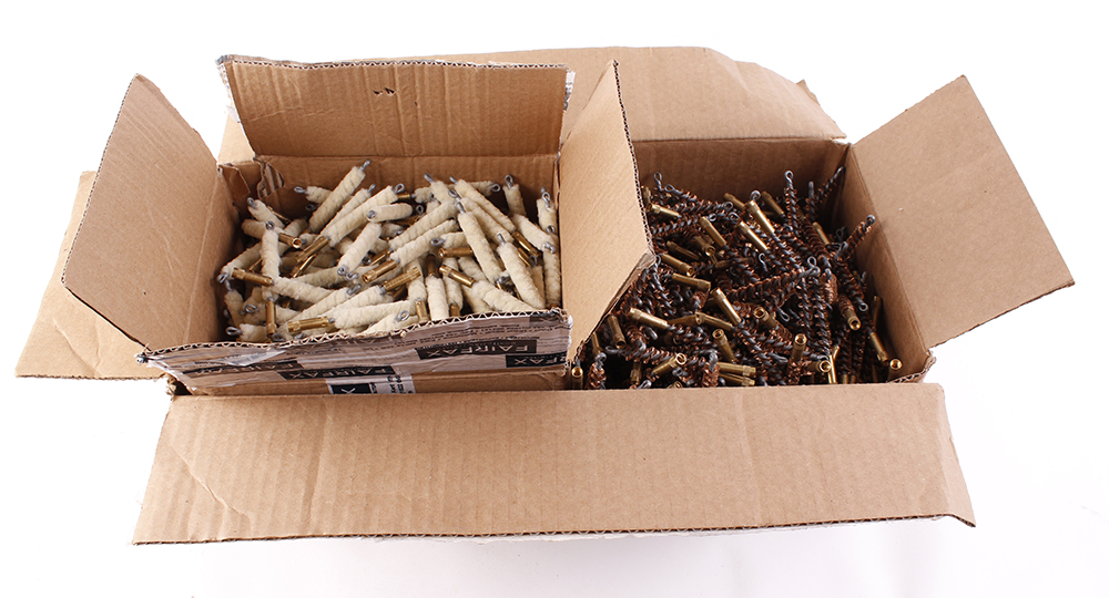 Box containing approx. 900 x .30 brass brush heads and approx. 560 x .30 mop heads