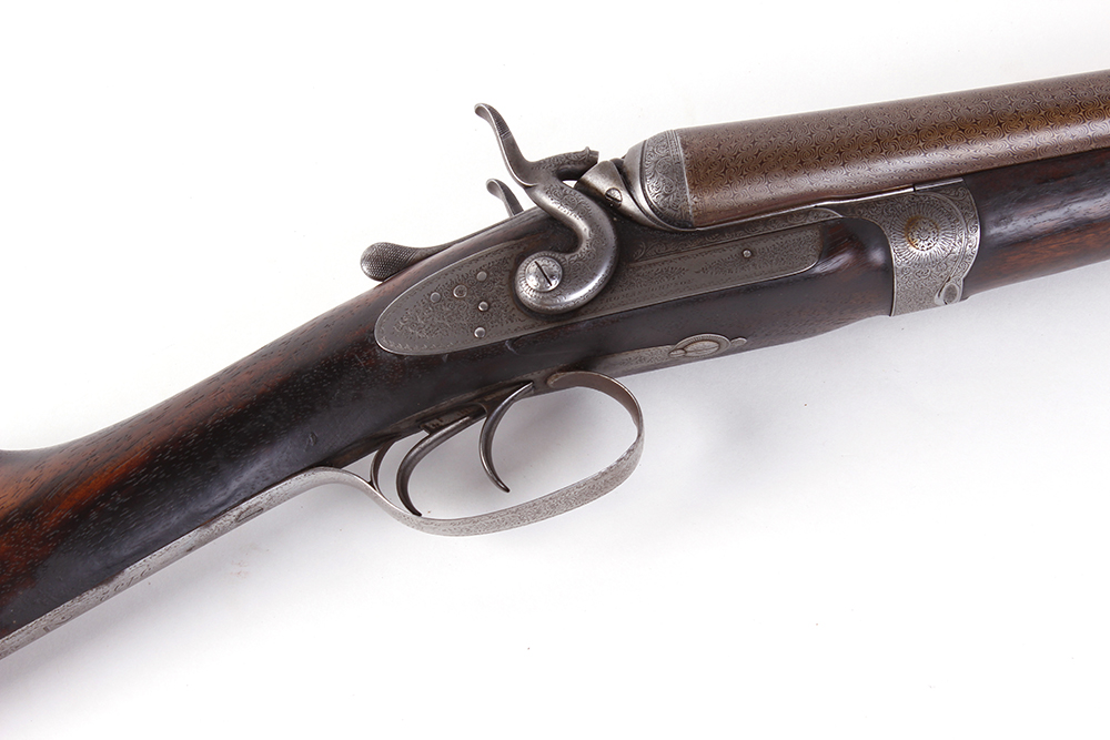 (S2) 12 bore double hammer gun by Thos Johnson c.1875-87, 30 ins brown damascus barrels, recent - Image 7 of 8