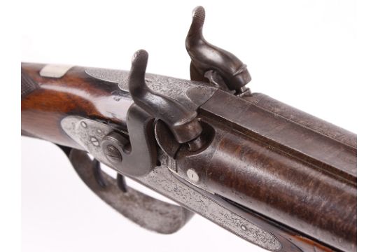 (S58) 12 bore percussion double sporting gun by Westley Richards, 29½ ins damascus barrels, platinum - Image 11 of 16