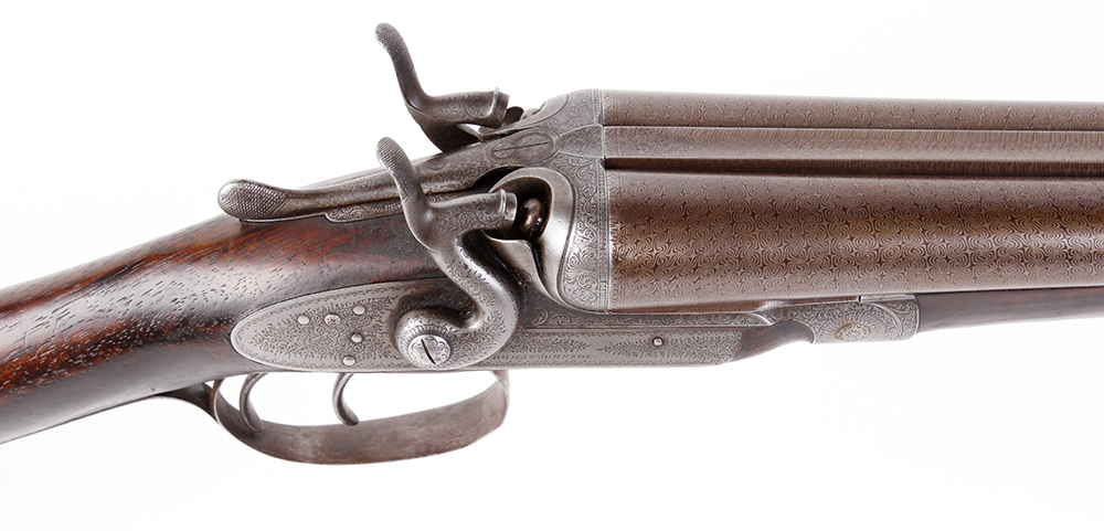 (S2) 12 bore double hammer gun by Thos Johnson c.1875-87, 30 ins brown damascus barrels, recent - Image 3 of 8