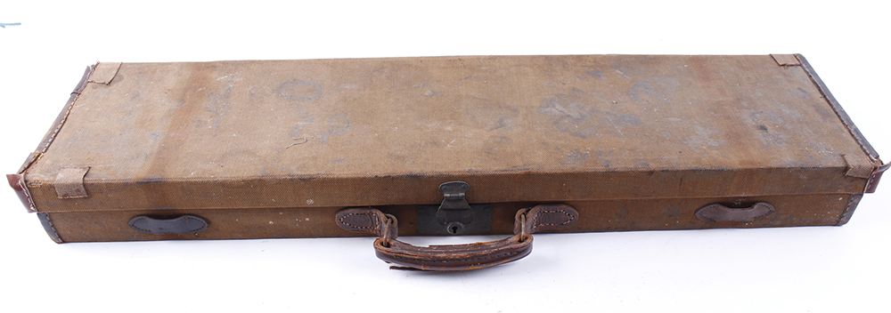 Canvas and leather gun case, Isaac Hollis & Sons trade label, green baize lined fitted interior, for - Image 3 of 3