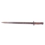 Enfield P1907 bayonet, 16 ins blade with broad arrow and other stamps, metal studded wood grips