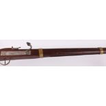 (S2) 11 bore black powder Re-enactment matchlock musket, 40½ ins fullstocked brass banded steel