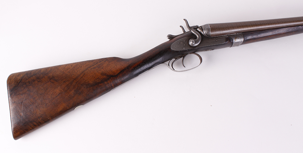 (S2) 12 bore double hammer gun by Thos Johnson c.1875-87, 30 ins brown damascus barrels, recent - Image 4 of 8