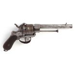 (S58) 11mm French pinfire revolver, 6¼ ins round barrel stamped Lefaucheux Brevette, 6 shot plain