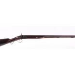 (S58) 14 bore Percussion single sporting gun by Woosham, 31 ins two stage half stocked barrel,