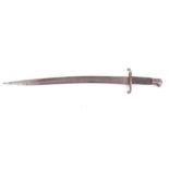 Yataghan type bayonet with 21 ins single edged fullered blade, indistinct markings,