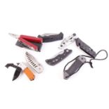 Eight various folding lock knives and multi-tools