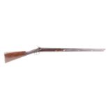 (S58) 12 bore Percussion single fowling piece with 32 ins two stage half stocked barrel,