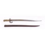 Chassepot 1866 pattern bayonet and scabbard inscribed 1870 with matching serial numbers
