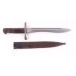 WW I Mauser bayonet with bolo blade stamped 1916 J, chequered wood grips,