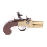 (S58) 50 bore Flintlock over and under pocket pistol with 2 ins brass turn off barrels,
