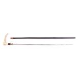 Sword stick, 26¾ ins tapered tri-formed blade, ebony shaft, brass collar,