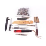 Box containing quantity of various sheath knives and knife handles,