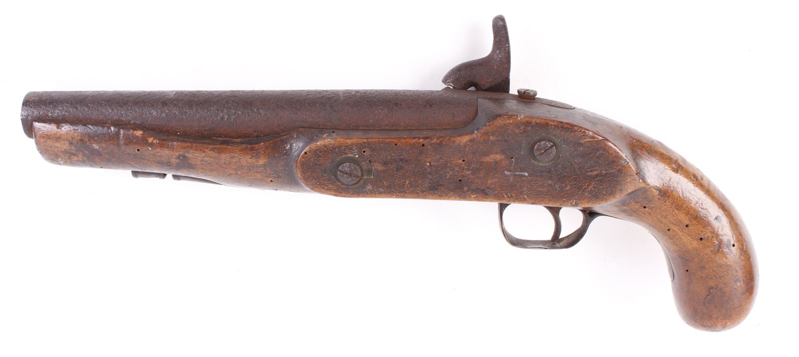 (S58) 12 bore Enfield percussion service pistol, 9 ins fullstocked steel barrel (ramrod missing), - Image 2 of 2