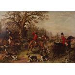A pair of framed and glazed hunting scenes signed E.J.