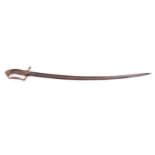 Cavalry sabre with 33 ins single edged and fullered steel blade,