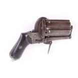 (S58) 9mm Belgian pinfire pepperbox revolver with 6 shot engraved fluted barrels, engraved action,