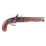 (S58) 22 bore flintlock pistol with 8 ins fullstocked steel barrel, wood ramrod with steel worm,