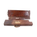 Leather leg o' mutton case; brown leather case cover; leather L-shape case,