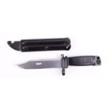 AKM Type II bayonet, 5¾ ins Bowie style blade, part saw backed with wire cutter slot,