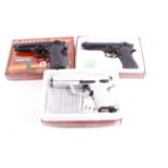 Two boxed Beretta 92FS airsoft pistols together with a HK airsoft pistol