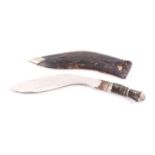 Indian Kukri knife with 12 ins polished blade, decorated horn grips,