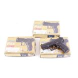Three boxed Walther P22 airsoft pistols