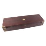 A rare double mahogany gun case for relining, brass corners and fittings, max.