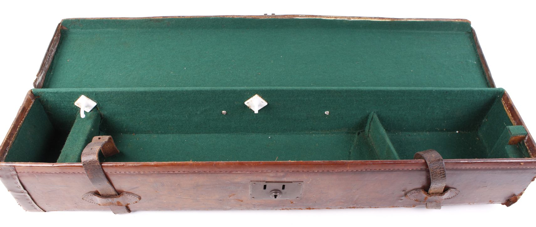 Vintage leather gun case for restoration, green baize lined interior, internal measures l. - Image 2 of 2
