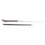 Sword stick, 19¾ ins tapered cruciform blade, ebony shaft,