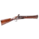 (S58) Flintlock blunderbuss with 12 ins two stage bell mouthed swamped muzzle steel barrel,