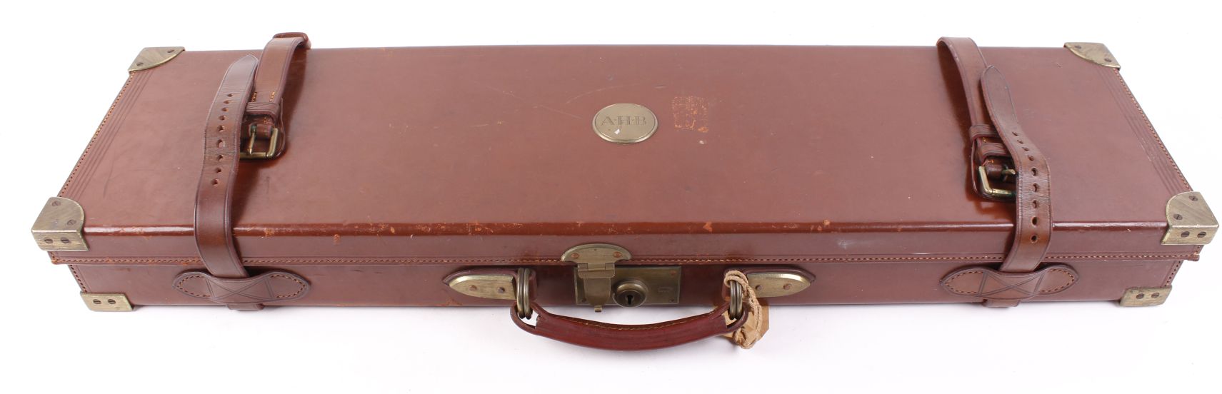 A fine leather motor case with brass corners,