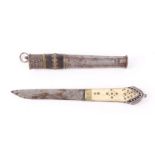 Persian dagger with 6 ins blade, decorated bone grips,