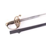 Continental dress sword with 33½ ins blade with alternate fullers, brass three bar hilt,