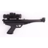 4.5mm Gamo under lever target air pistol, black plastic grips, fitted pistol scope, no.