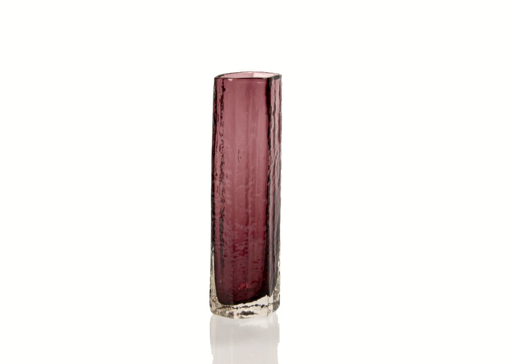 Geoffrey Baxter for Whitefriars, a Textured glass range 'Cucumber' vase pattern 9679 in Aubergine,