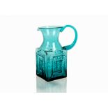 Frank Thrower for Dartington Glass, an FT58 'Greek Key' water or lemonade jug in Kingfisher 22.5 cm.