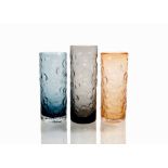 Ronald Stennett Wilson for Kings Lynn (Wedgwood) Glass, a trio of Textured range 'Moon Crater' vases