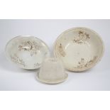 A collection of 1st period Belleek, comprising two large bowls, floral decoration in brown, 39 cm